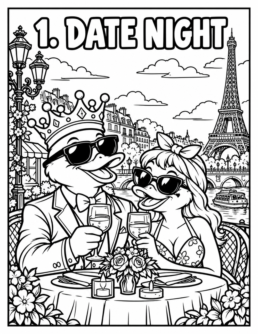 Preview of the free Date Night coloring page from Giltgiggle Daydream No. 05 Couples Edition